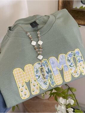 Green 'MAMA' Appliqué Sweatshirt with Floral Patchwork